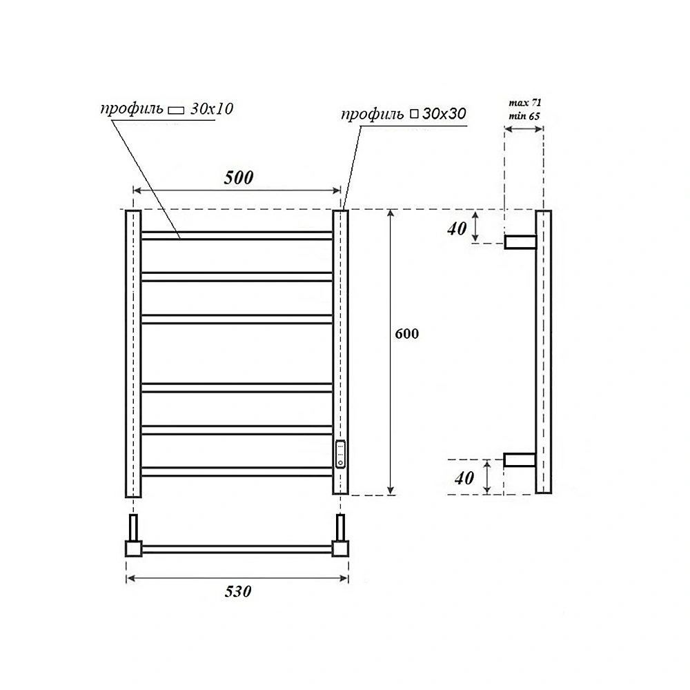 Полотенцесушитель электрический APEXTERMO Terra TR00165BM 600x500, черный матовый от магазина Vanna-Vanna.ru!