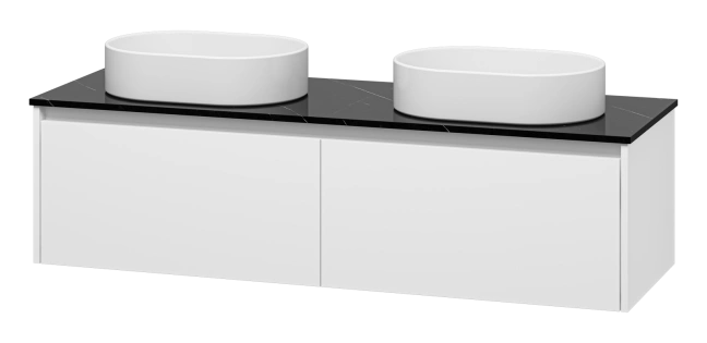 Тумба подвесная Misty Виста 150 с 2 раковинами и столешницей черный мрамор, белый от магазина Vanna-Vanna.ru!