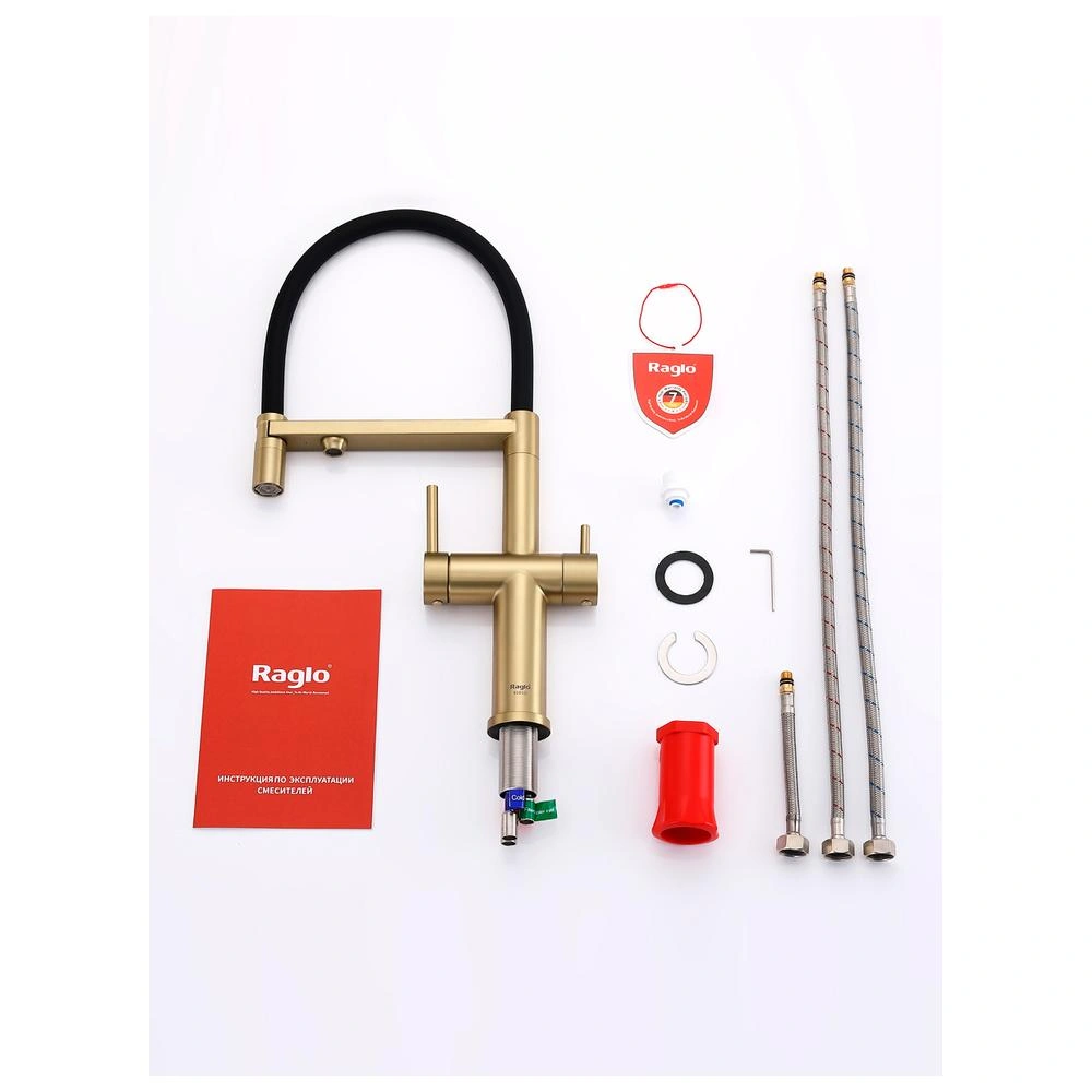 Смеситель для кухни с подключением фильтра Raglo R20.63.03, золотой сатин от магазина Vanna-Vanna.ru!