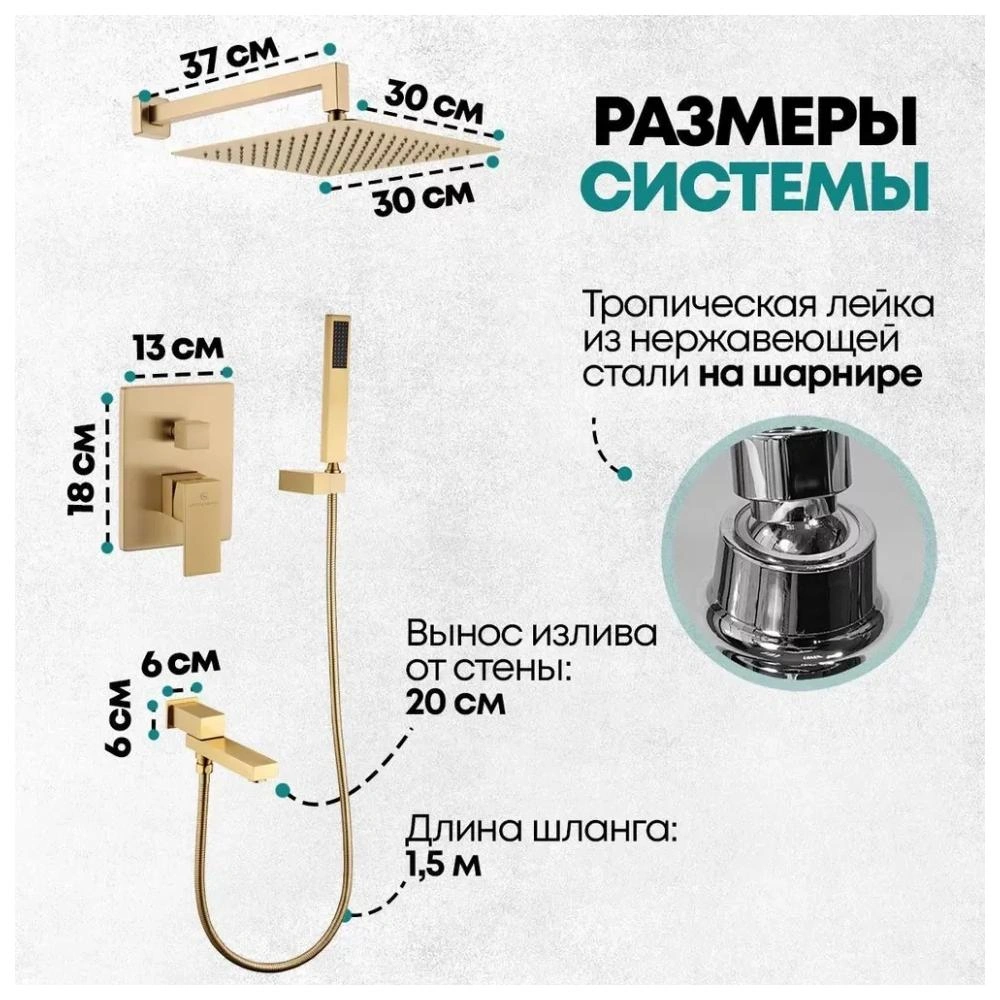 Душевая система встраиваемая Grocenberg GB5089MG-1, матовое золото от магазина Vanna-Vanna.ru!