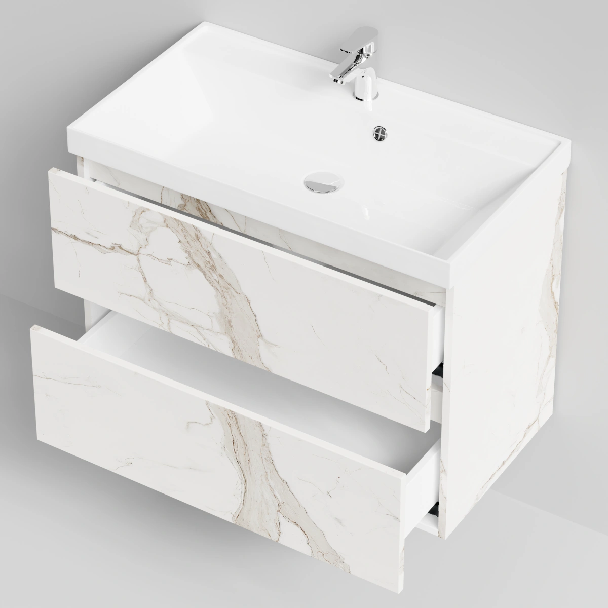 Тумба с раковиной Vod-ok Бест 80  подвесная, Мрамор Белый натур милк от магазина Vanna-Vanna.ru!