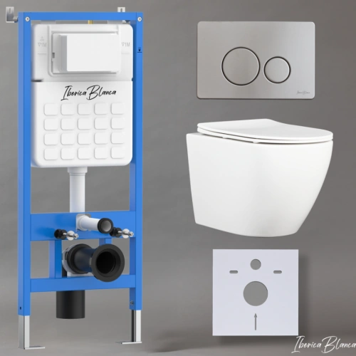 Комплект 3в1 IBERICA BLANCA инсталляция SILENCIO, унитаз BILBAO ALTO белый, кнопка смыва INOX-O хром матовый (IB001.BLA.231.8132)