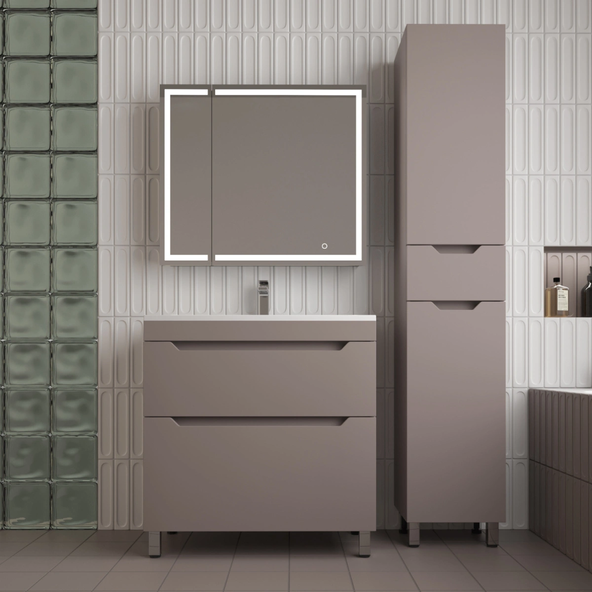 Тумба напольная Style Line Остин 80 с раковиной Фортуна 80 белый, тауп темный от магазина Vanna-Vanna.ru!