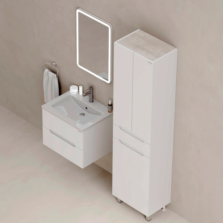 Пенал Onika Айленд 50 напольный, белый, с бельевой корзиной от магазина Vanna-Vanna.ru!