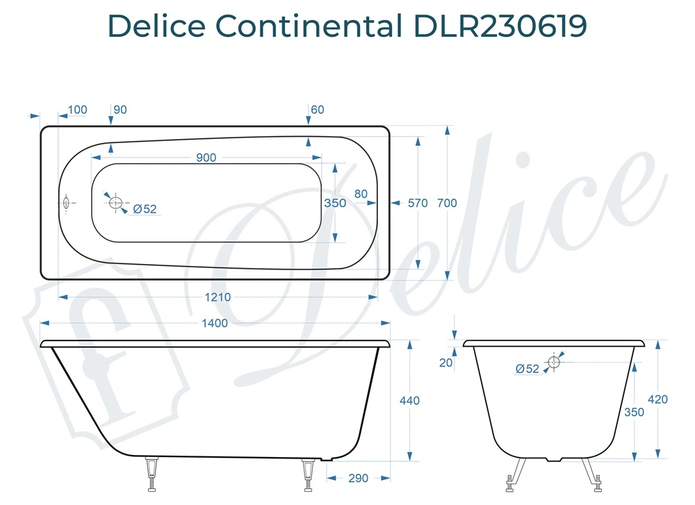 Ванна чугунная Delice Continental 140х70 DLR230619 от магазина Vanna-Vanna.ru!