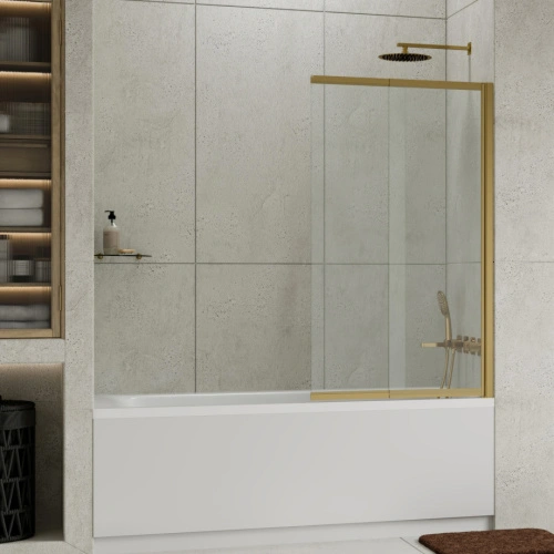 Шторка на ванну WasserKraft Schunter 82S02-80 800х1400 профиль золото от магазина Vanna-Vanna.ru!