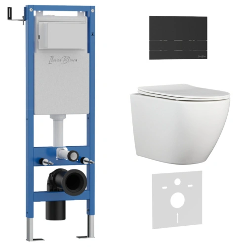 Комплект 3в1 IBERICA BLANCA инсталляция SILENCIO MINI, унитаз BILBAO ALTO белый, кнопка смыва INOX-S черный матовый (IB.001M.BLA.234.1604) от магазина Vanna-Vanna.ru!