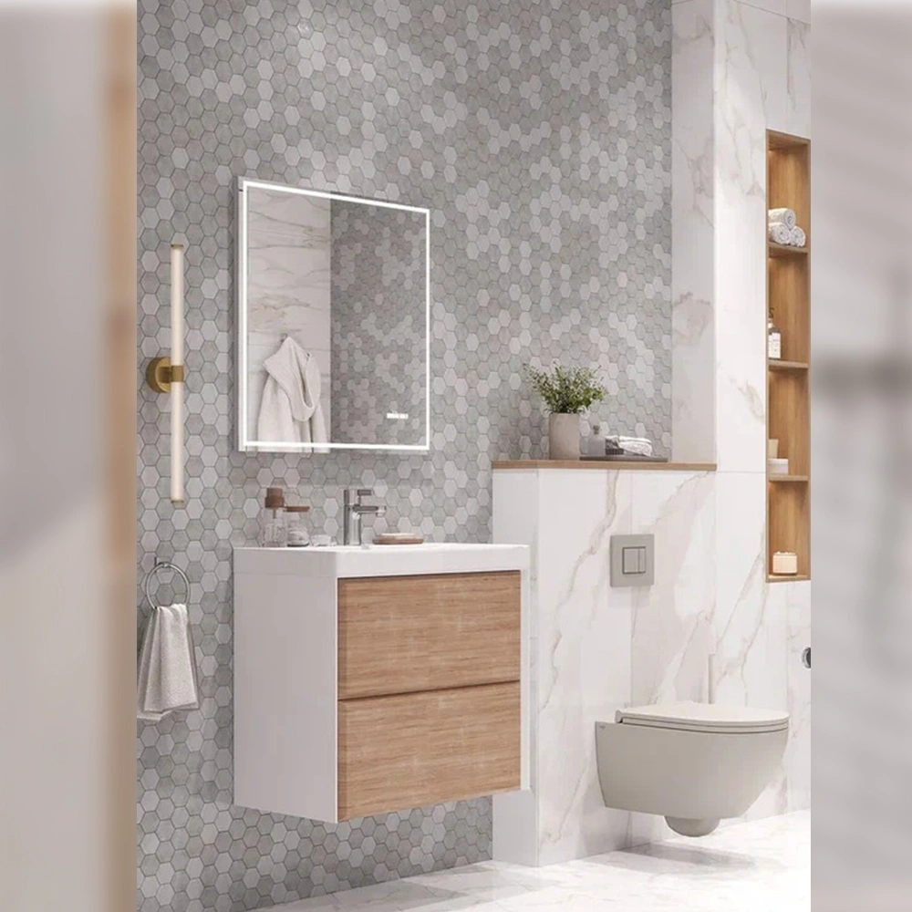 Тумба с раковиной подвесная Velvex Gesso tp.GES.9696.70.2Y белый матовый/дуб сонома, 70 см от магазина Vanna-Vanna.ru!