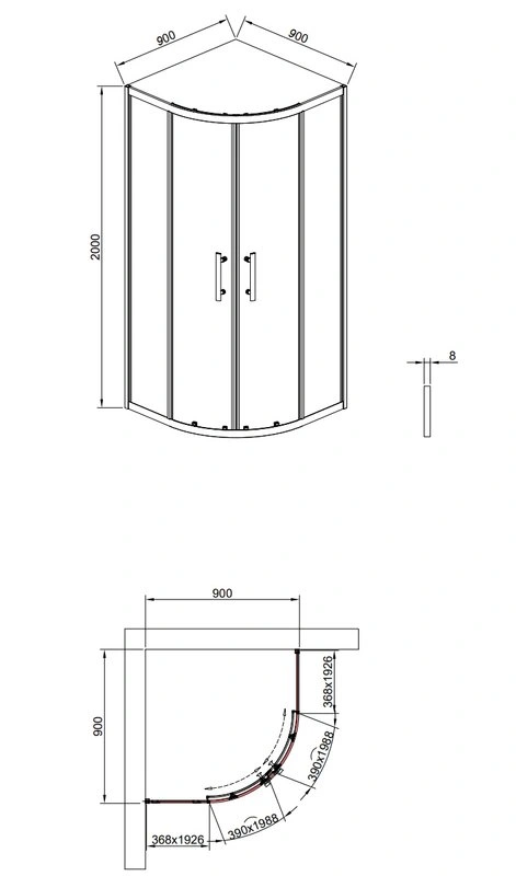 Душевой угол Timo TPSS-90/17C-8, 900*900*2000, профиль мат золото, стекло прозрачное 8 мм от магазина Vanna-Vanna.ru!