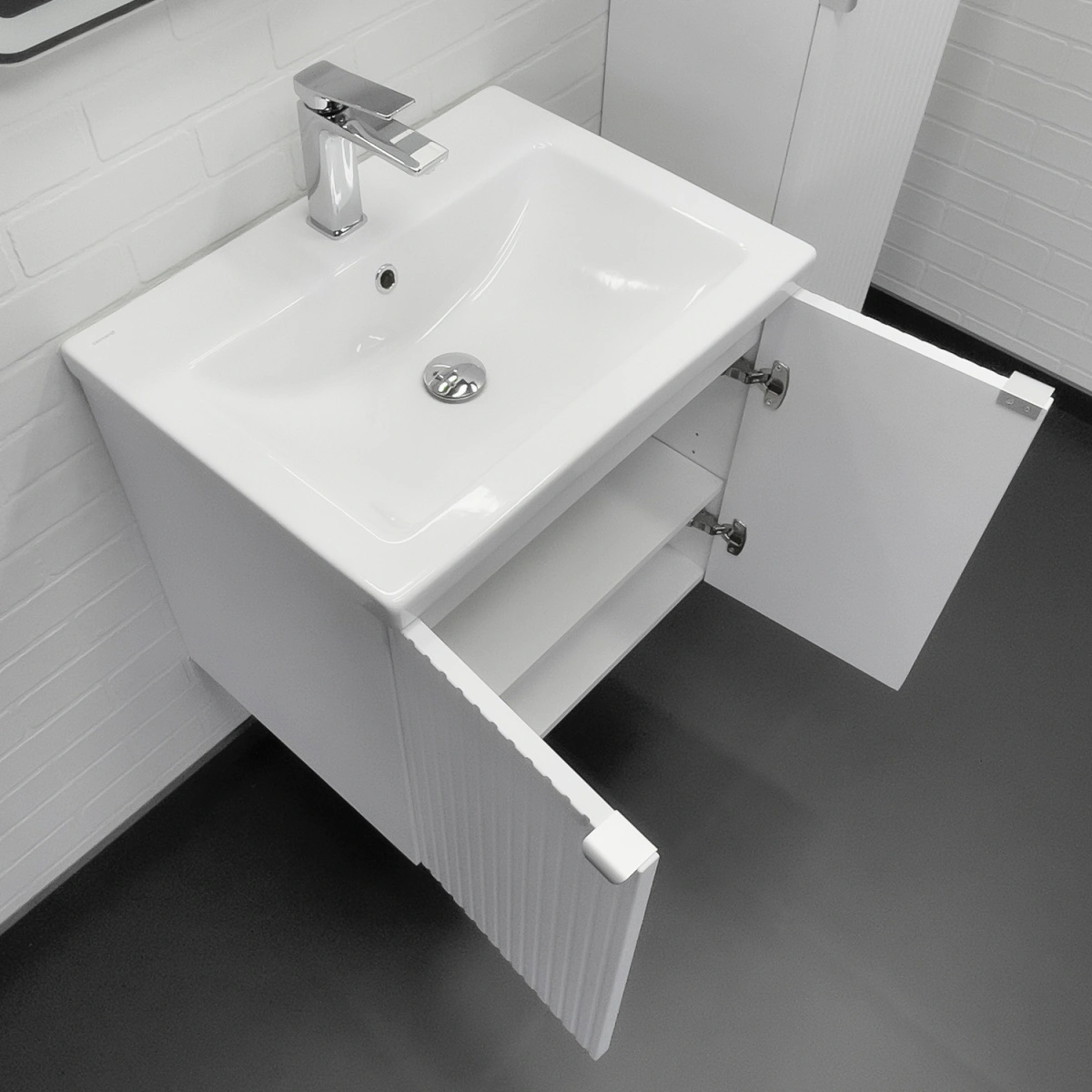 Тумба подвесная Comforty Лима-60П белый матовый с раковиной Комо 60 от магазина Vanna-Vanna.ru!