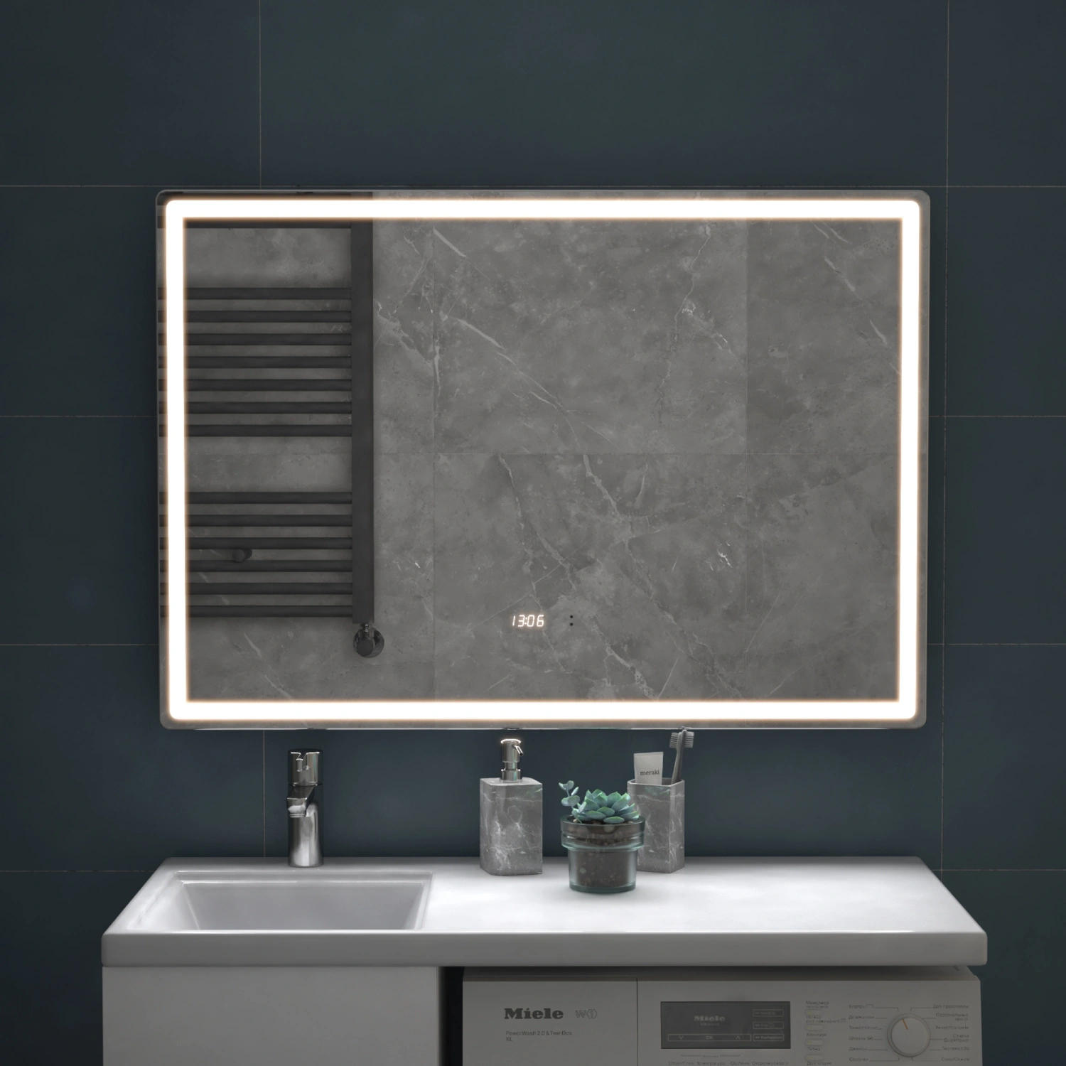 Зеркало Vigo Geometry Luxe 1000 свет, сенсор, часы, антизапотевание от магазина Vanna-Vanna.ru!