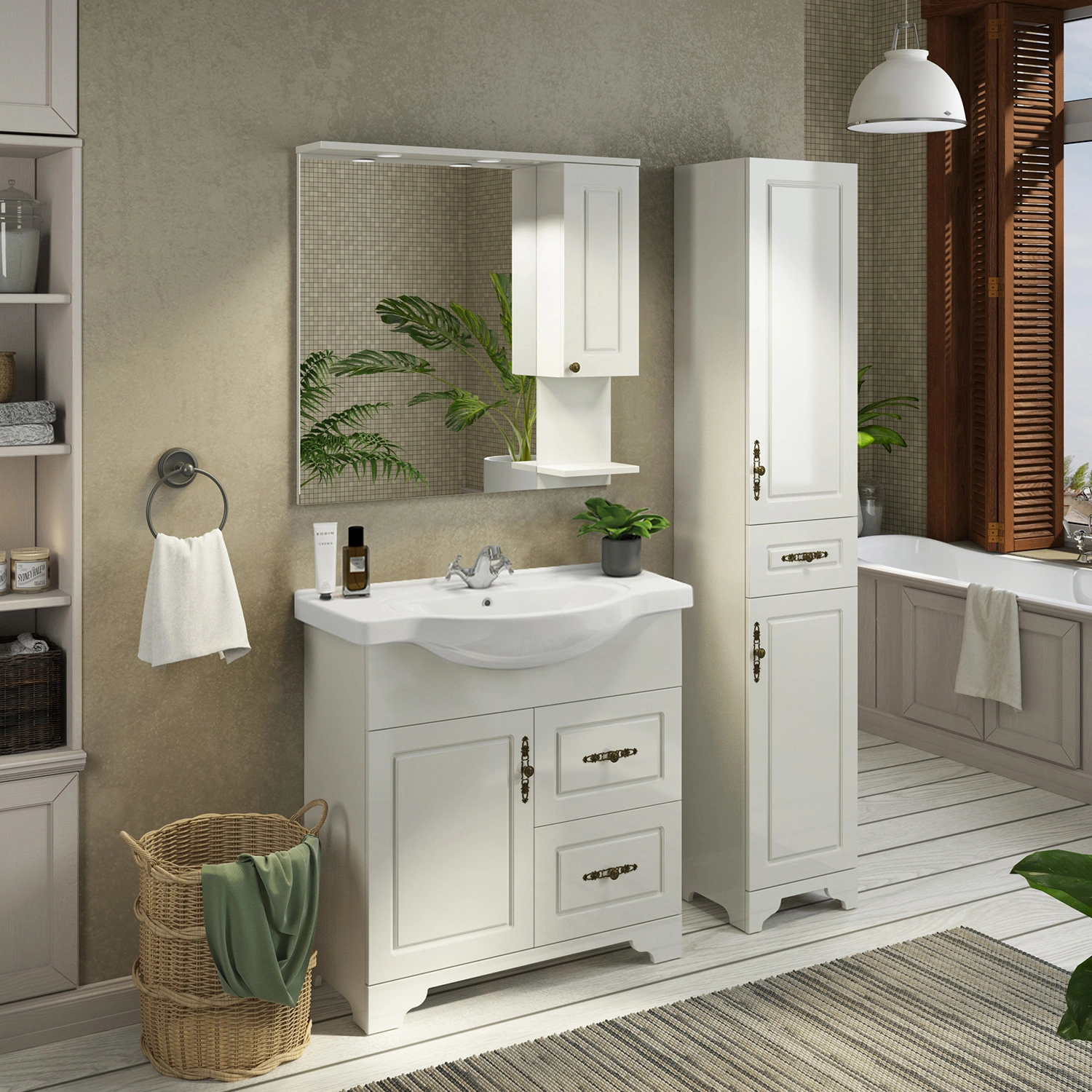 Зеркало-шкаф Comforty Севилья-85 слоновая кость от магазина Vanna-Vanna.ru!
