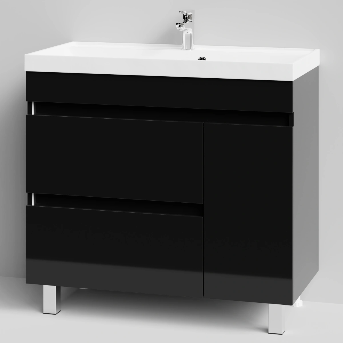 Тумба с раковиной Vod-ok Бест 90 правая дверь, напольная, черный глянец от магазина Vanna-Vanna.ru!