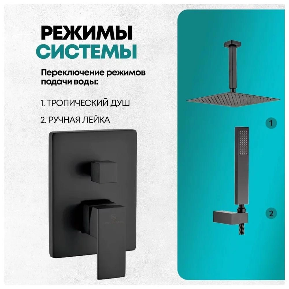 Душевая система встраиваемая (без излива) Grocenberg GB5089BL-4, черный от магазина Vanna-Vanna.ru!