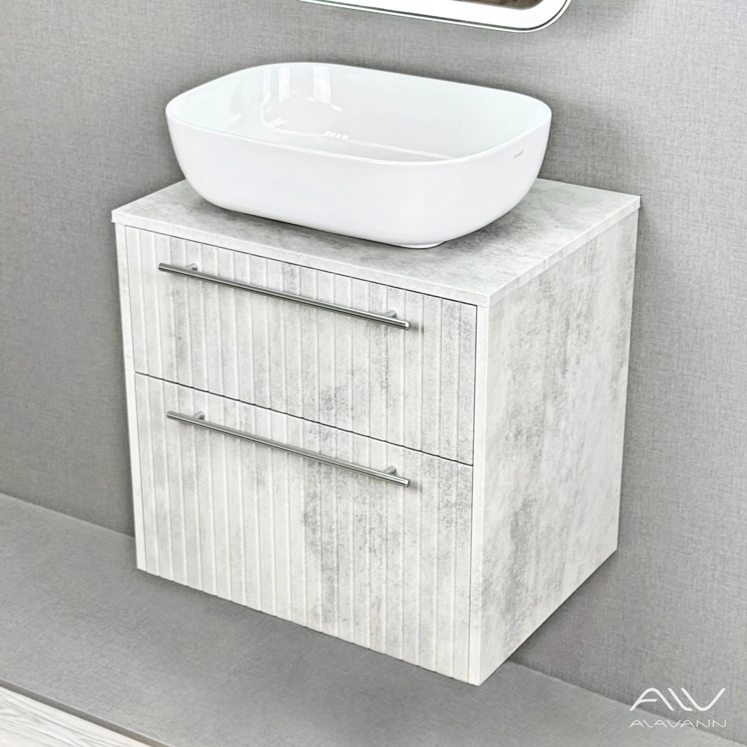 Тумба подвесная Alavann Emma 60 с раковиной Moduo 50 SQUARE, серый бетон от магазина Vanna-Vanna.ru!