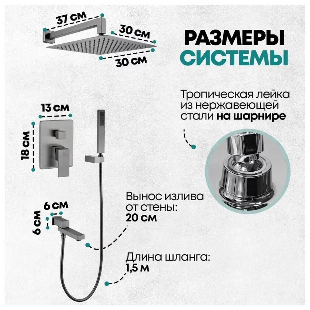 Душевая система встраиваемая Grocenberg GB5089BG-1, графит от магазина Vanna-Vanna.ru!