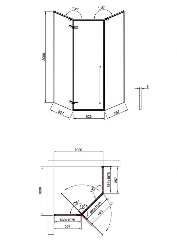 Душевой угол Timo TTSSP-100/17C-8, распаш 1000*1000*2000, профиль мат золото, стекло прозрачное 8 мм от магазина Vanna-Vanna.ru!