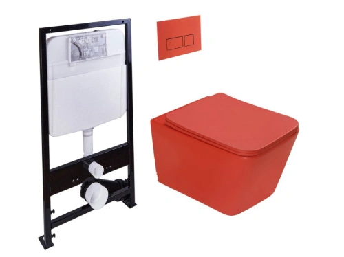 Унитаз подвесной SantiLine SL-5007T-MR+SL-01/MR с инсталляцией и кнопкой, красный матовый от магазина Vanna-Vanna.ru!