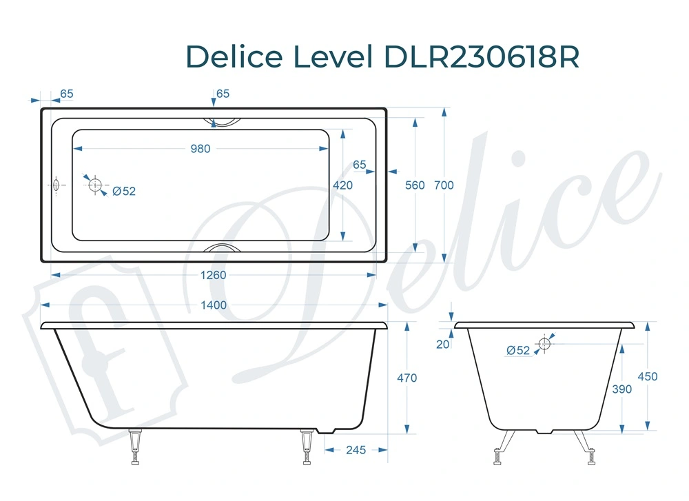 Ванна чугунная Delice Level 140х70 DLR230618R с отверстиями под ручки от магазина Vanna-Vanna.ru!