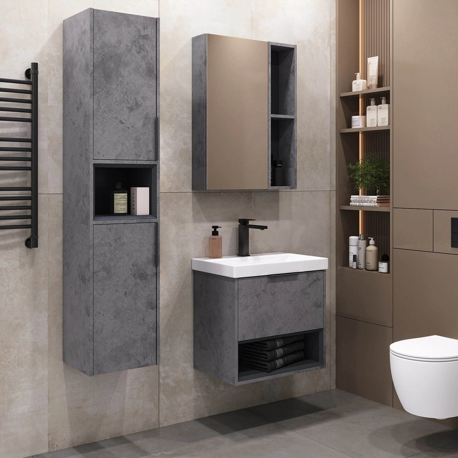 Зеркало-шкаф Comforty Иматра-60 бетон светлый/антрацит от магазина Vanna-Vanna.ru!