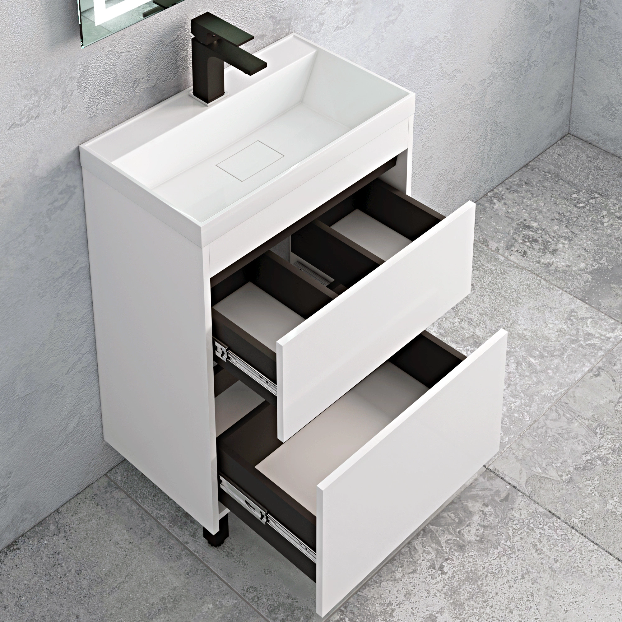 Тумба напольная Corozo Некст 60 Z2, белый матовый, с раковиной Classica Slim 60 от магазина Vanna-Vanna.ru!