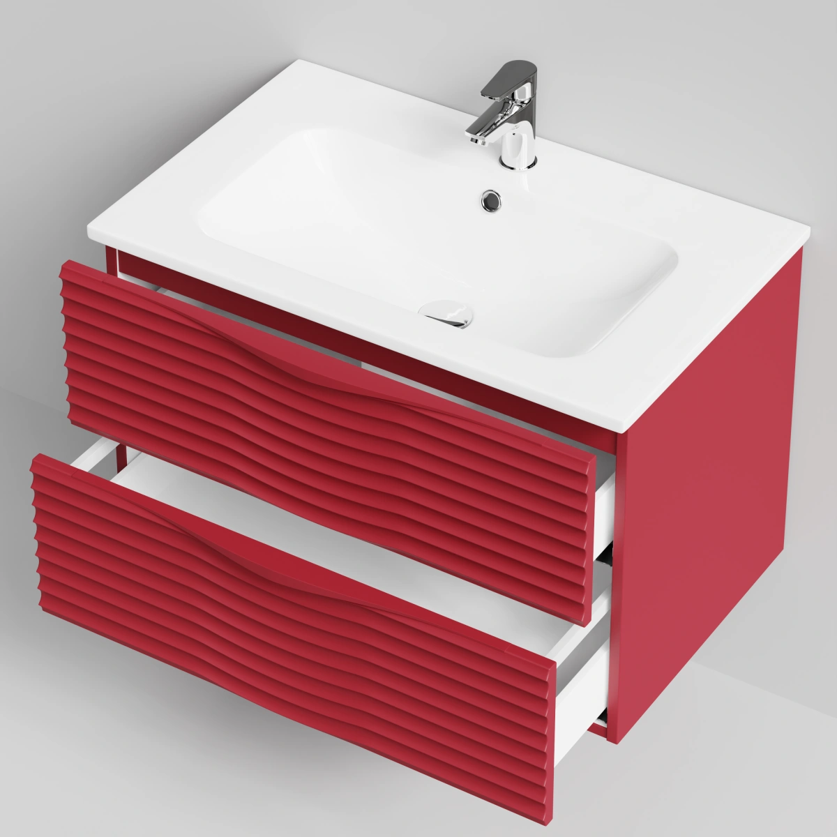 Тумба с раковиной Vod-ok Elite Эйфория 80 F2 волна, 2 ящика, подвесная, Пурпурно-красный RAL 3004 от магазина Vanna-Vanna.ru!