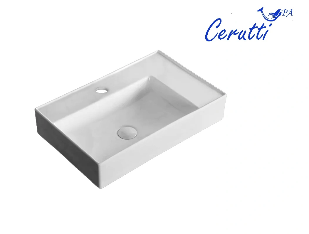 Раковина Ceruttispa CR0017 накладная, белая, прямоугольная, с отверстием под смеситель 605х380х120 от магазина Vanna-Vanna.ru!