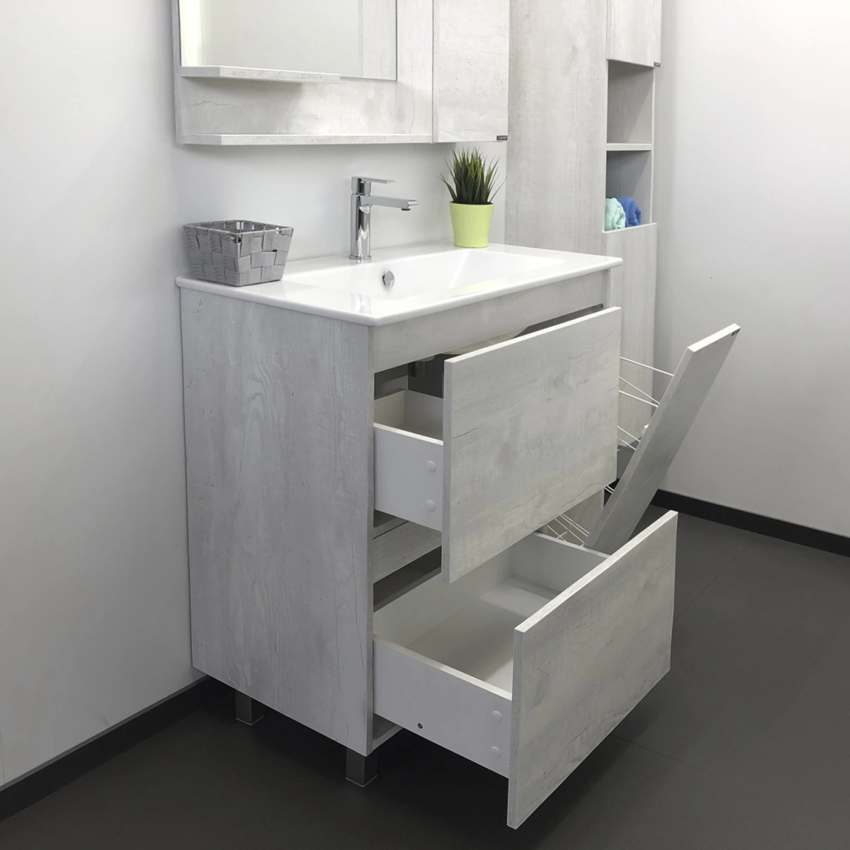 Тумба напольная Comforty Верона-90 дуб белый с раковиной Квадро 90 от магазина Vanna-Vanna.ru!