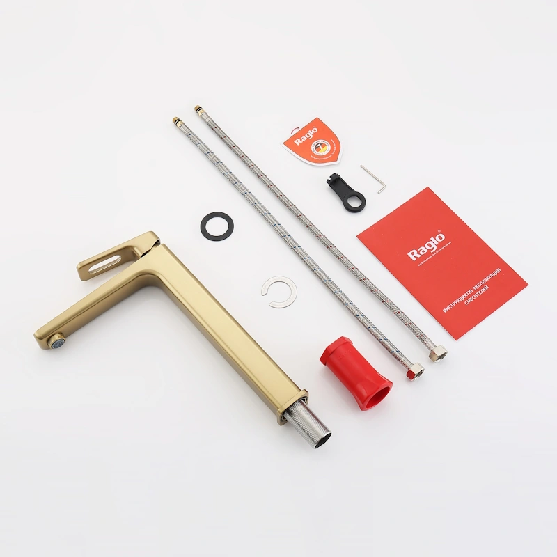 Смеситель для раковины высокий Raglo R51.15.03, золотой сатин от магазина Vanna-Vanna.ru!