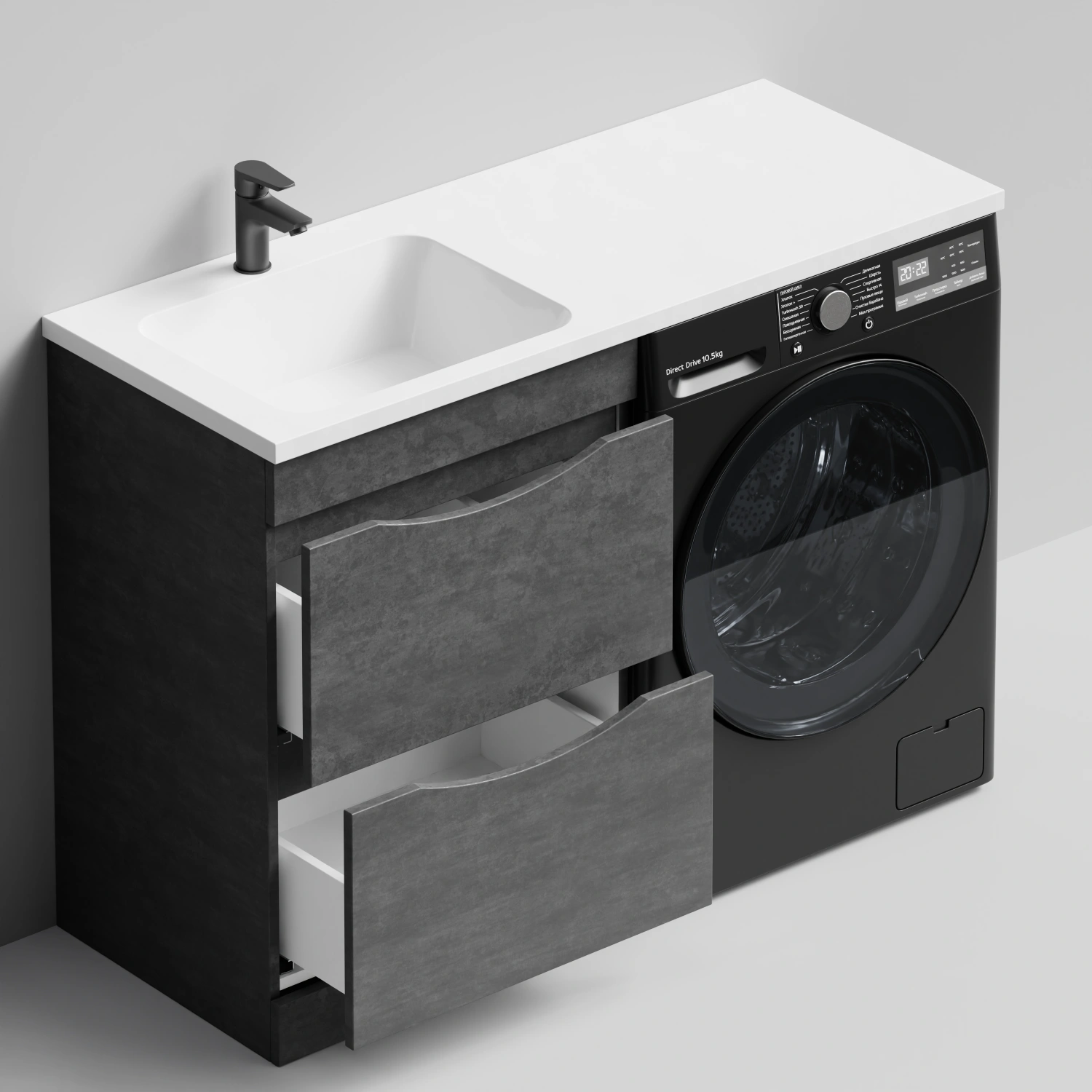 Тумба Vod-ok 58 с раковиной Смайл 120 напольная, под стиральную машину, левая, Серый камень от магазина Vanna-Vanna.ru!