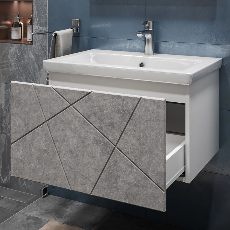Тумба подвесная Vigo Geometry 70 с раковиной Фостер 70, бетон от магазина Vanna-Vanna.ru!