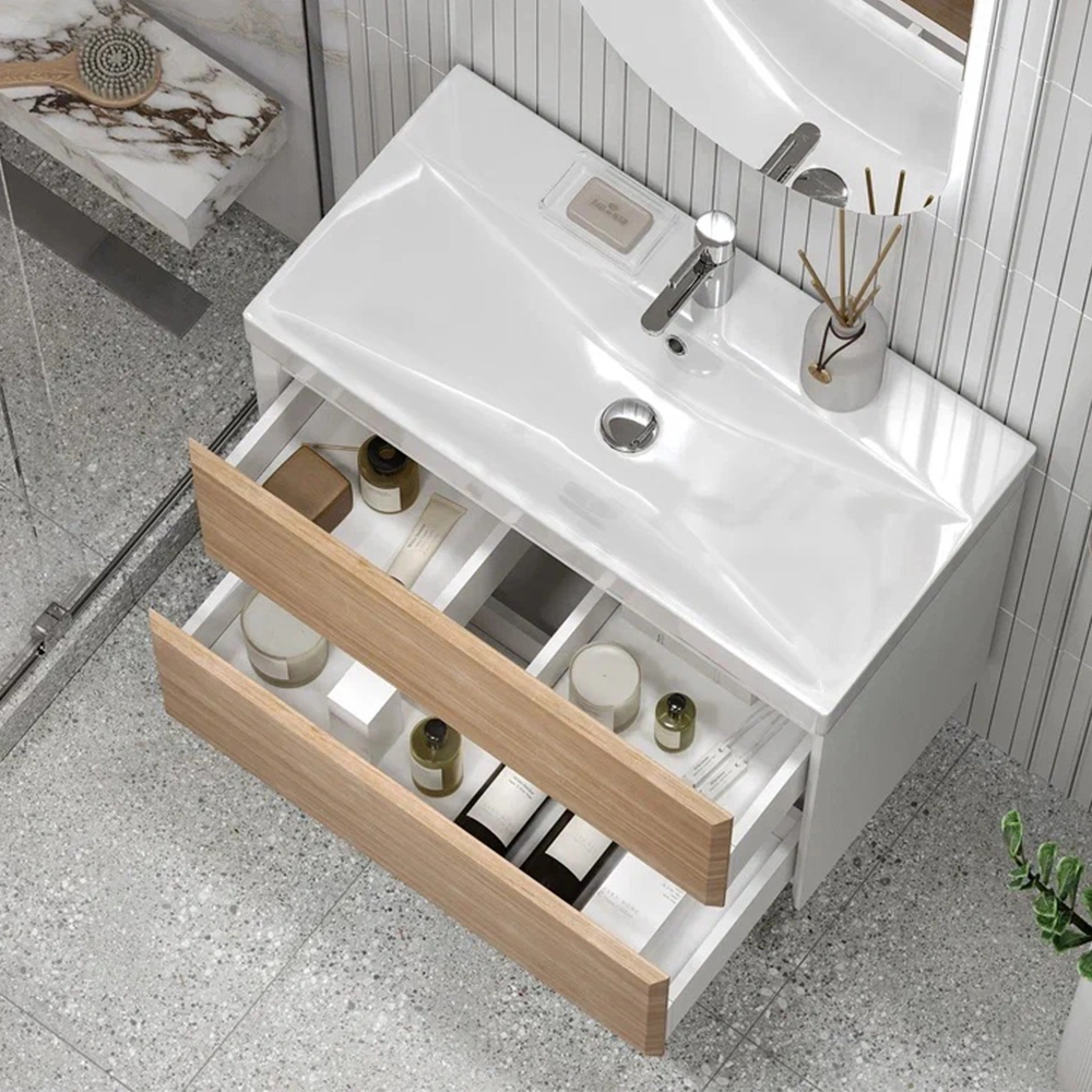 Тумба с раковиной подвесная Velvex Gesso tp.GES.9696.80.2Y белый матовый/дуб сонома, 80 см от магазина Vanna-Vanna.ru!