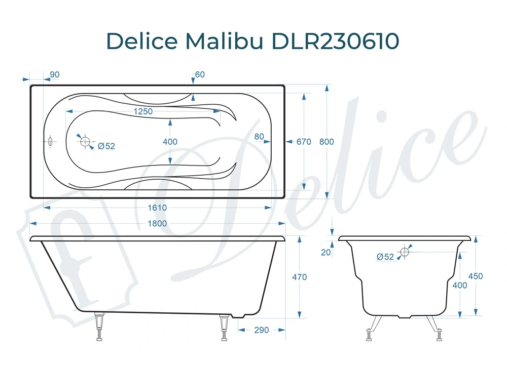 Ванна чугунная Delice Malibu 180х80 DLR230610 от магазина Vanna-Vanna.ru!