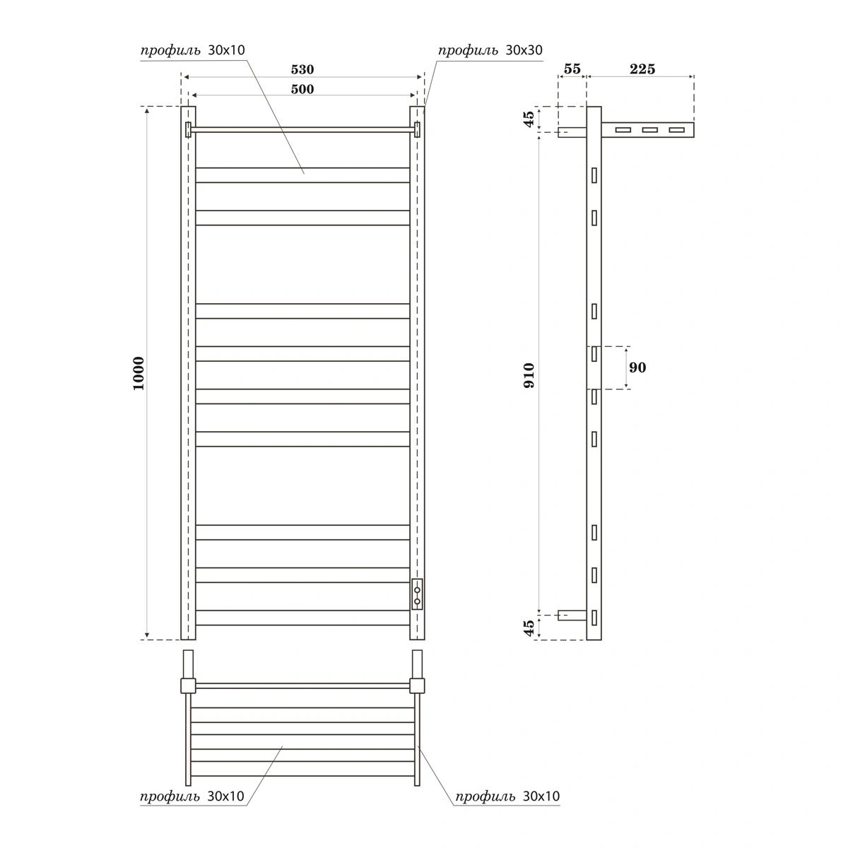 Полотенцесушитель электрический APEXTERMO Terra TR01105BM 1000x500 с полкой, черный матовый от магазина Vanna-Vanna.ru!