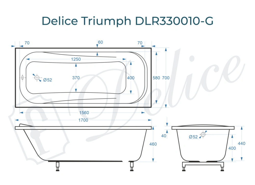 Ванна из литьевого мрамора Delice Triumph 170х70 глянцевая DLR330010-G от магазина Vanna-Vanna.ru!