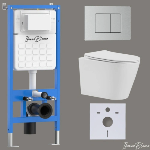 Комплект 3в1 IBERICA BLANCA инсталляция SILENCIO, унитаз BURGOS ALTO белый, кнопка смыва INOX-C хром матовый (IB001.BRA.234.1132)