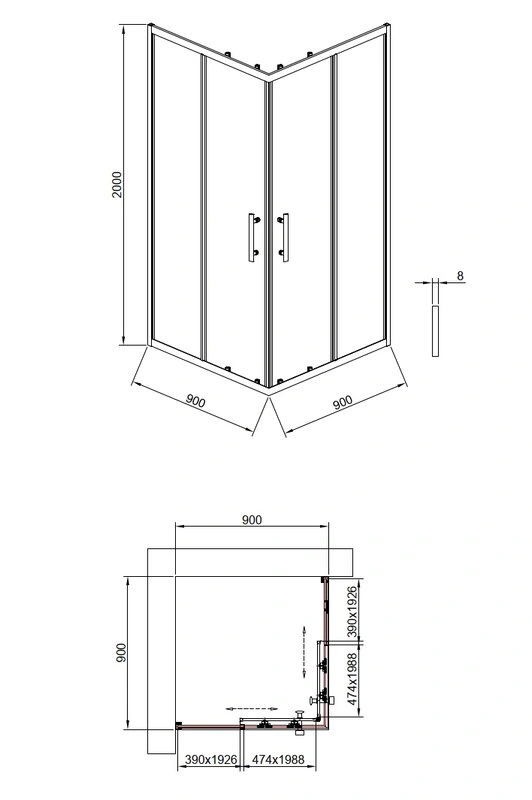 Душевой угол Timo TKSS-90/17C-8, 900*900*2000, профиль мат золото, стекло прозрачное 8 мм от магазина Vanna-Vanna.ru!