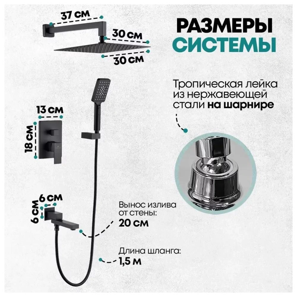 Душевая система встраиваемая Grocenberg GB5008BL, черный от магазина Vanna-Vanna.ru!