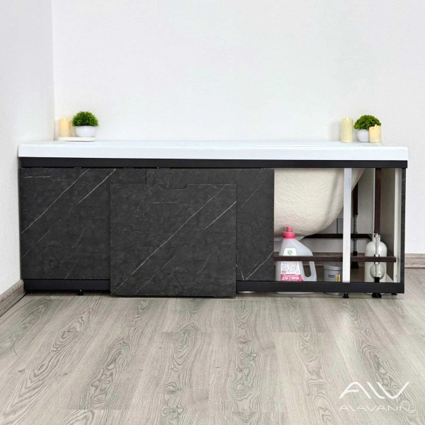 Экран под ванну Alavann Rita Black 180 раздвижной со съемной дверкой черный мрамор от магазина Vanna-Vanna.ru!