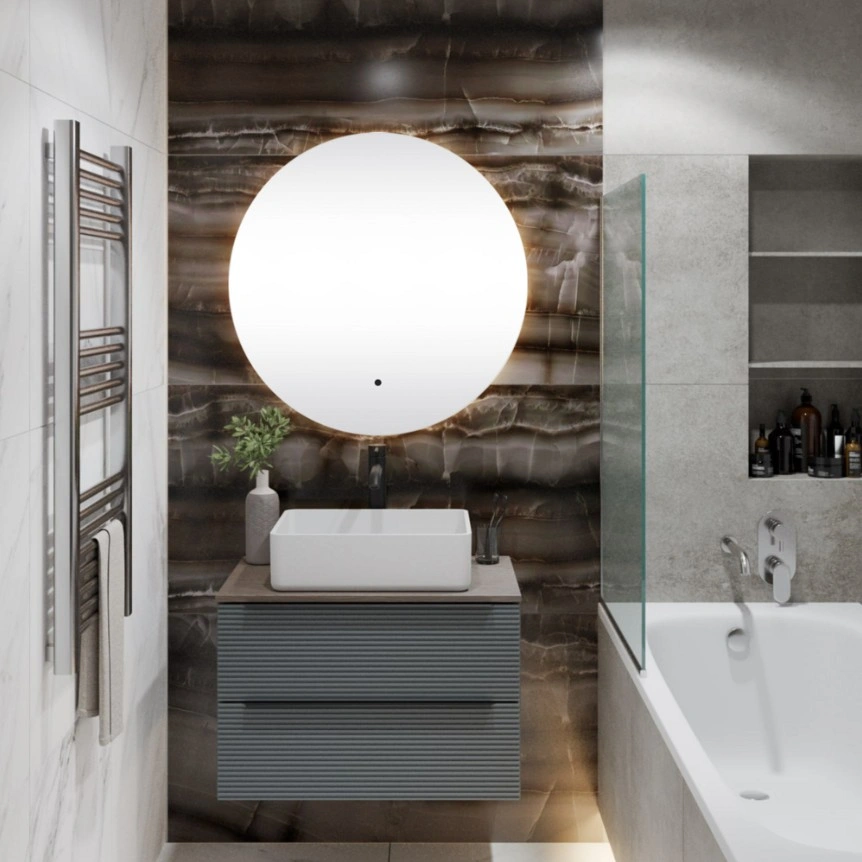 Тумба подвесная Runo Орлеан 70 с раковиной TRE 48, зелёный/дуб