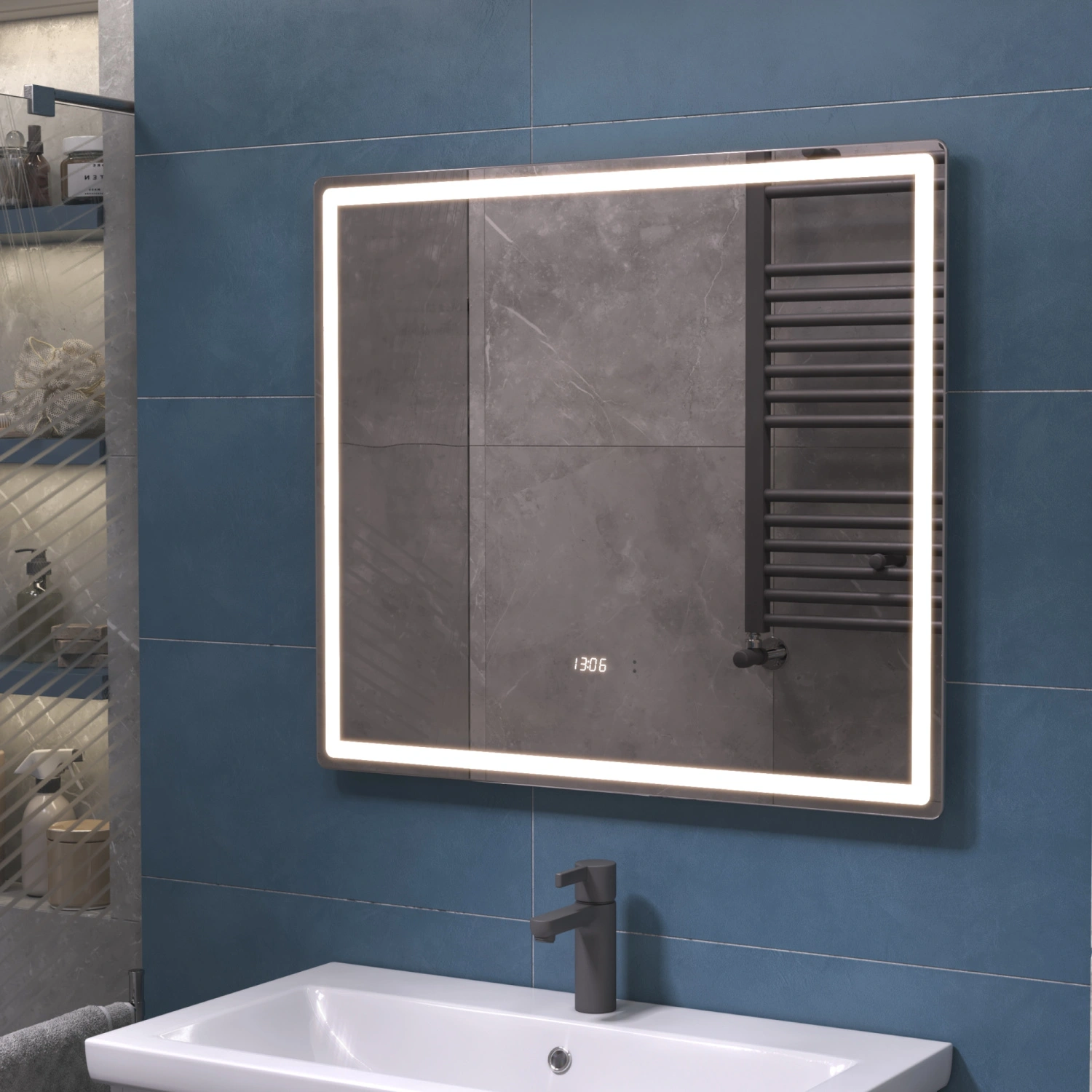 Зеркало Vigo Geometry Luxe 800 свет, сенсор, часы, антизапотевание от магазина Vanna-Vanna.ru!