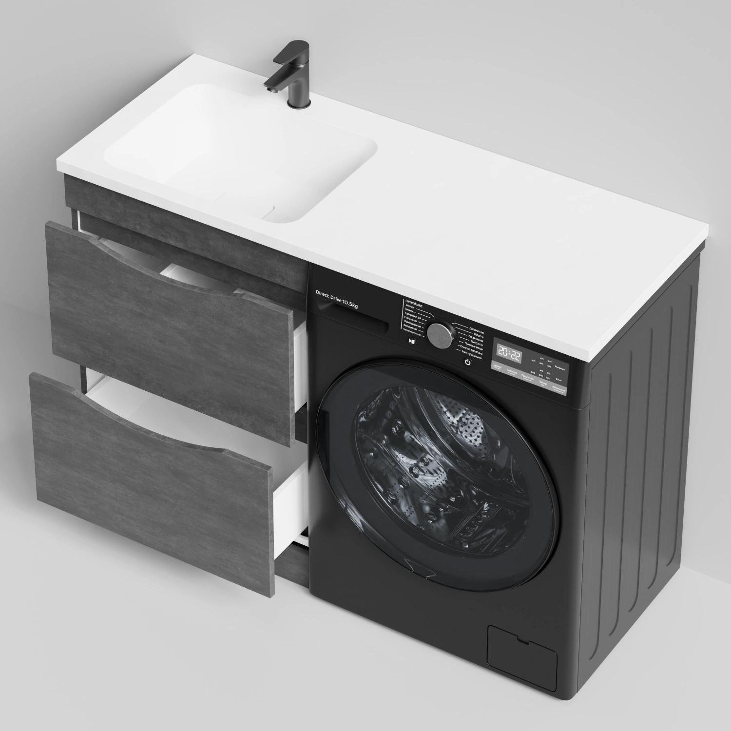 Тумба Vod-ok 58 с раковиной Смайл 120 напольная, под стиральную машину, левая, Серый камень от магазина Vanna-Vanna.ru!