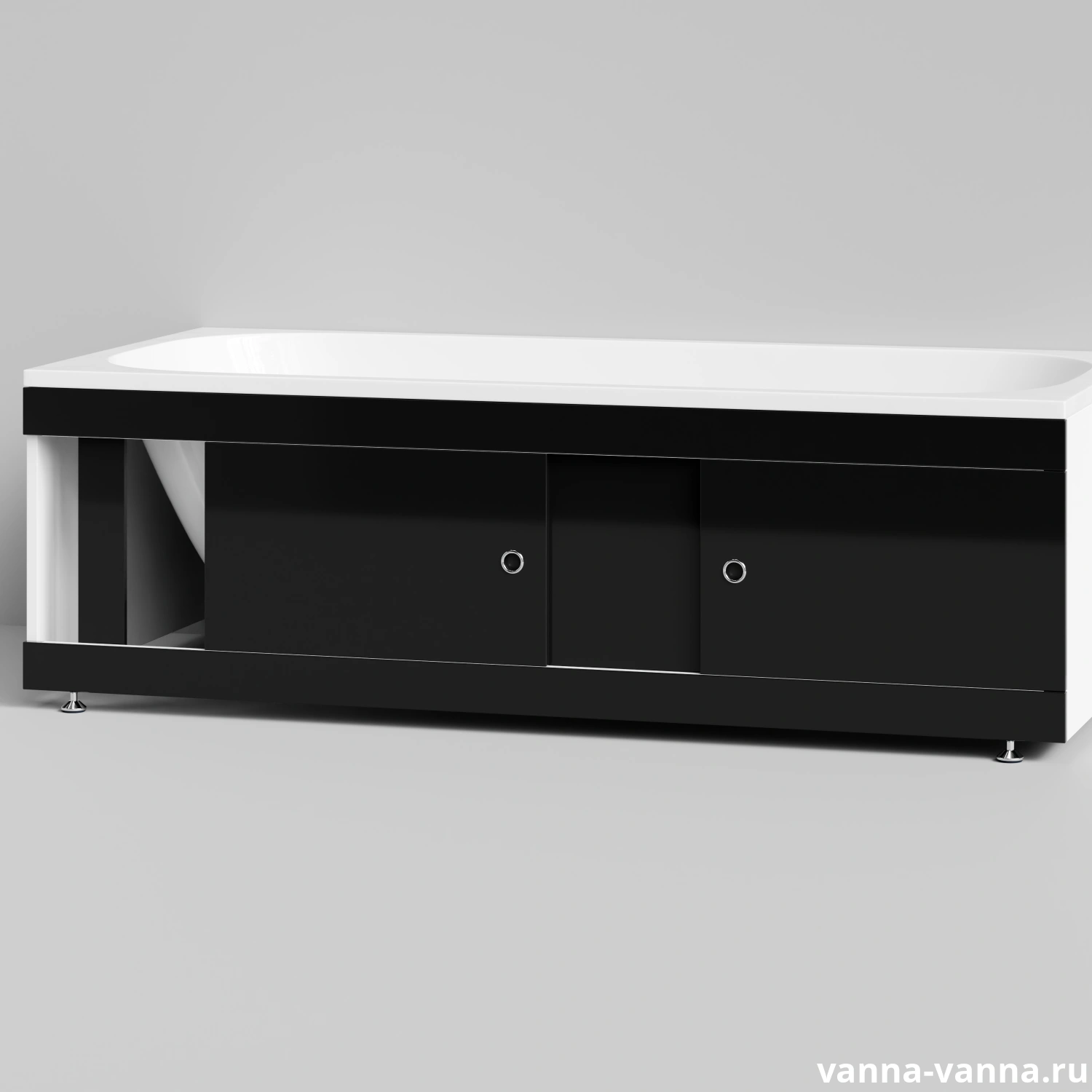 Экран под ванну Vod-ok Купе 180 раздвижной Черный глянец от магазина Vanna-Vanna.ru!
