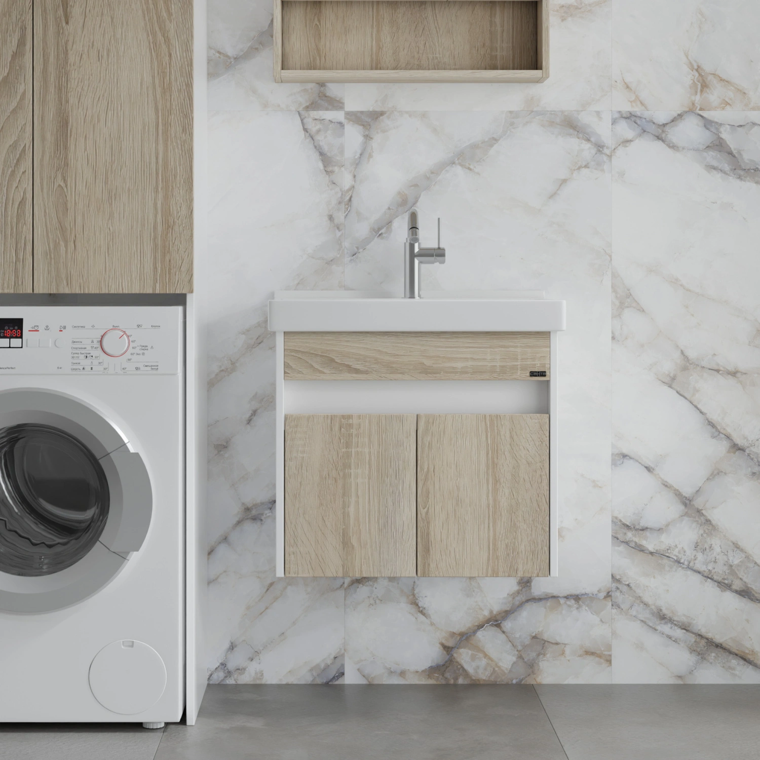 Тумба подвесная Санта Мира 60 с раковиной Fest 60, янтарный, белый от магазина Vanna-Vanna.ru!