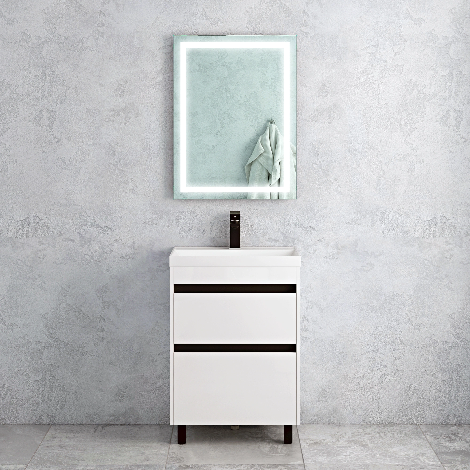 Тумба напольная Corozo Некст 60 Z2, белый матовый, с раковиной Classica Slim 60 от магазина Vanna-Vanna.ru!