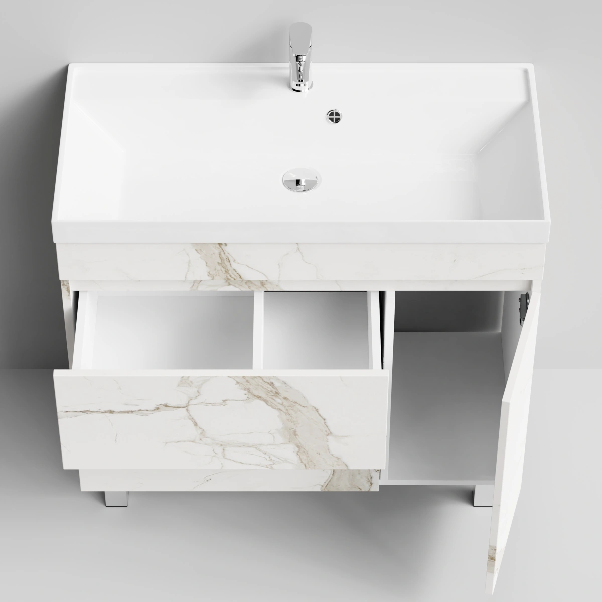 Тумба с раковиной Vod-ok Бест 90 правая дверь, напольная, Мрамор Белый натур милк от магазина Vanna-Vanna.ru!