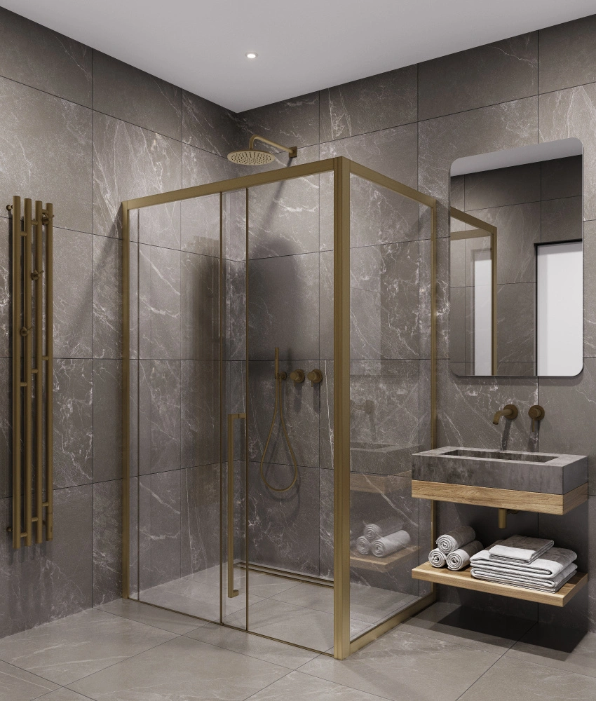 Душевой уголок Timo TDSS-130/17C-8R + TSS-900/17C-8, 130x90 см, профиль матовое золото, стекло прозрачное от магазина Vanna-Vanna.ru!