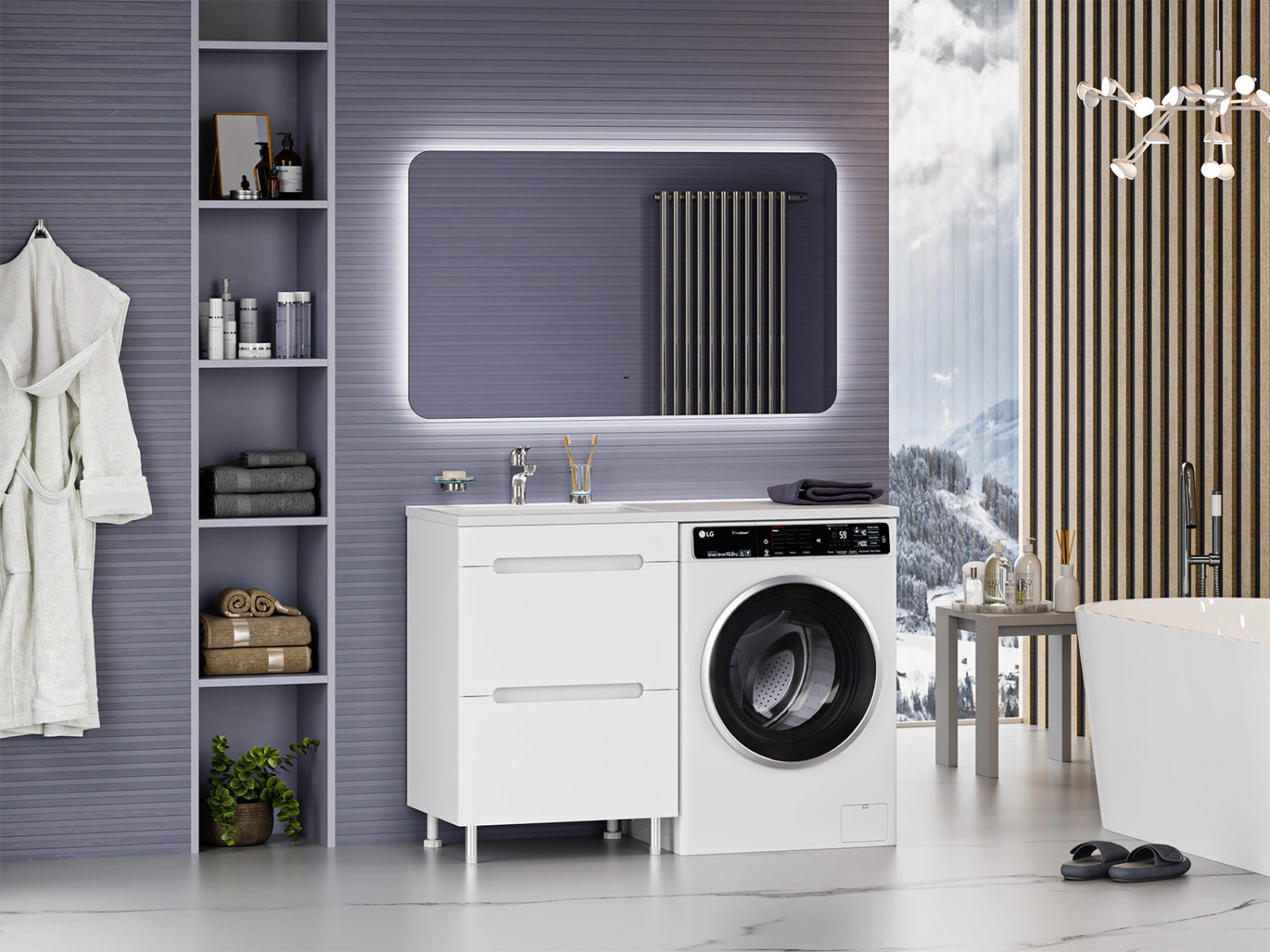 Тумба с раковиной Misty Байкал 55 под стиральную машину, с раковиной Misty Гавана 120 L, белый от магазина Vanna-Vanna.ru!