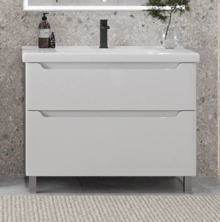 Тумба напольная SanStar Lanciano 100 с раковиной Миранда 100, белая