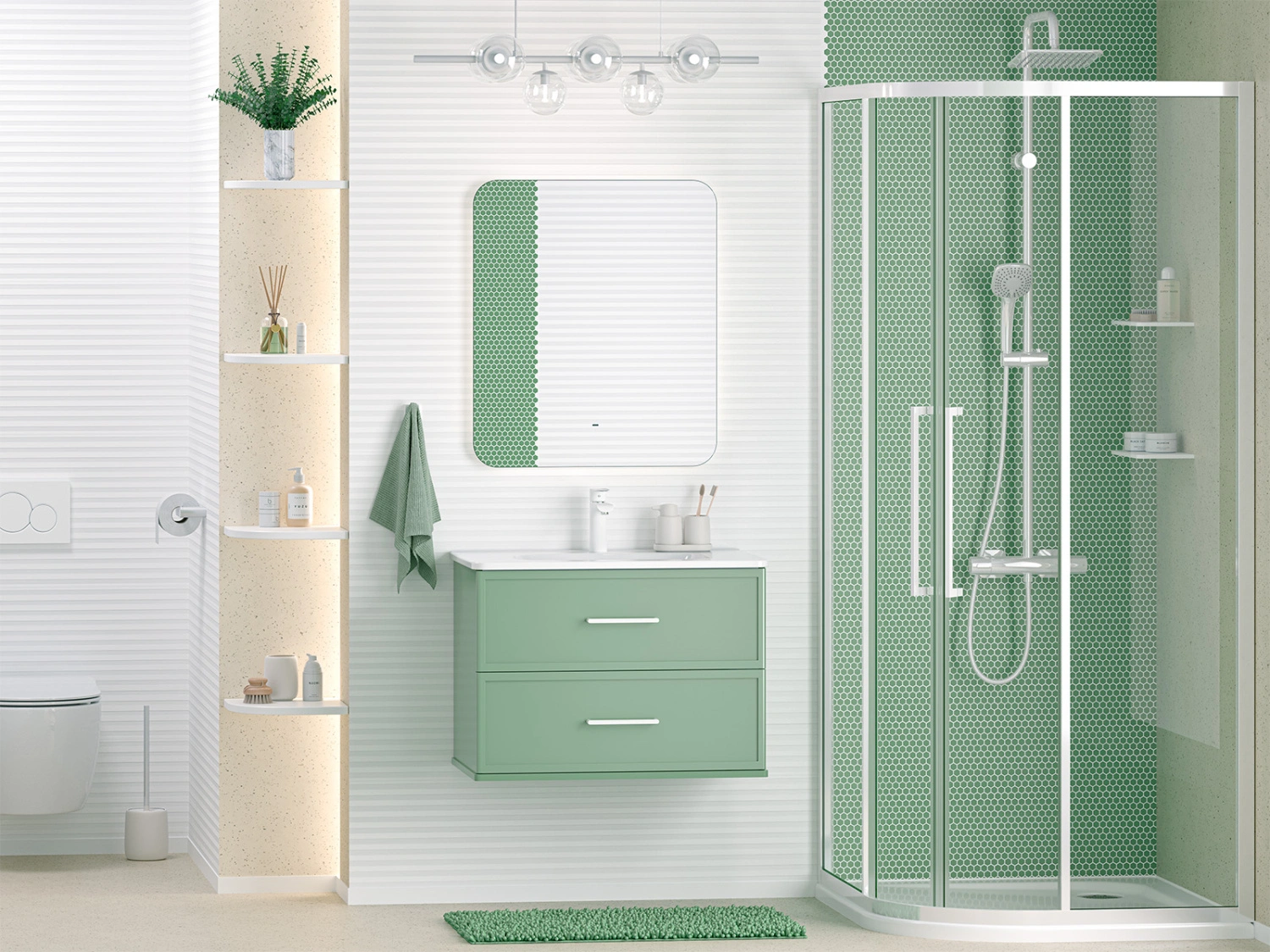 Тумба с раковиной Brevita Verde 70 подвесная (зеленая) от магазина Vanna-Vanna.ru!